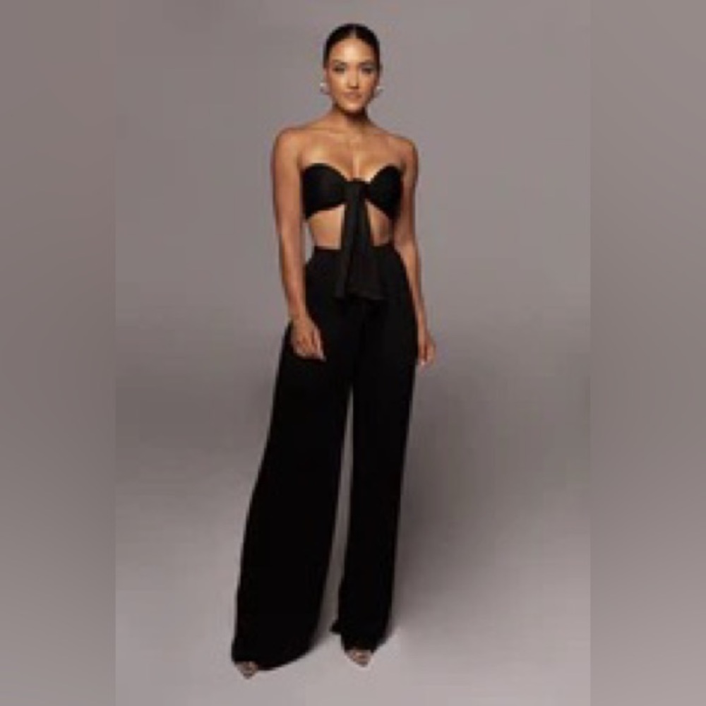 JLUXLABEL Crop top and wide leg pant JLUXBASIX BLACK TORY TWO PIECE SET